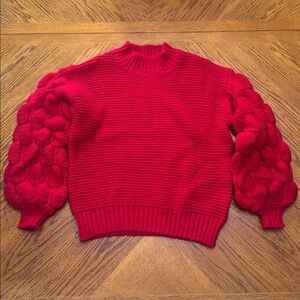 Cupshe Red Round Neck Long Puff Sleeve Sweater nwt